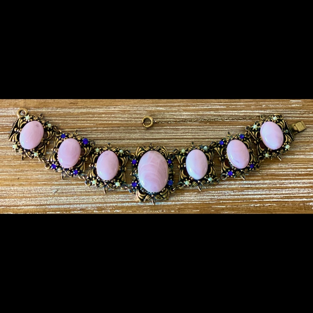 Vintage Pink Cabochon & Rhinestone Bracelet
